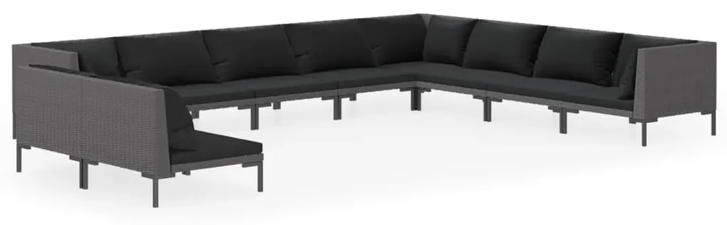 vidaXL 10-delige Loungeset met kussens poly rattan donkergrijs