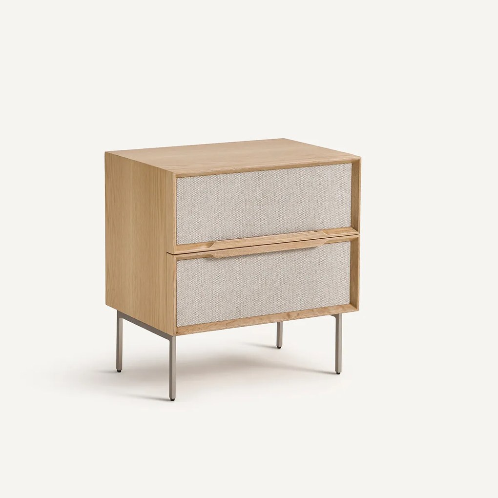 Nachtkastje met 2 laden, eikenfineer en structuurstof, Omid