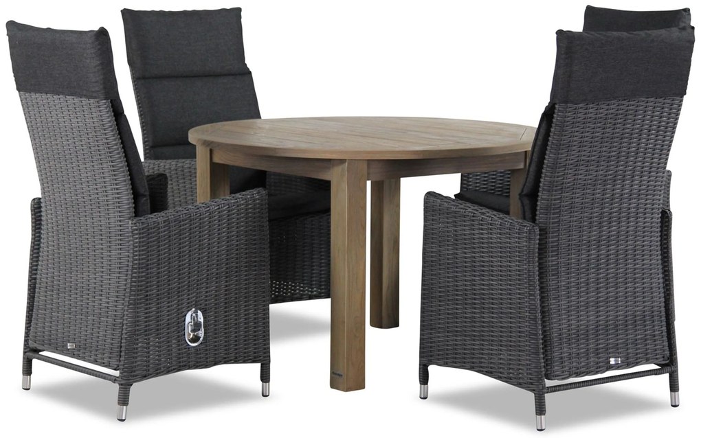 Tuinset Ronde Tuintafel 4 personen 120 cm Wicker Zwart Garden Collections Madera/Brighton