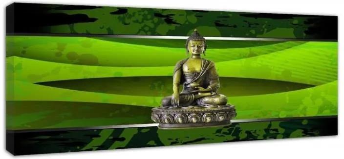 Schilderij - Boeddha in een groen kader