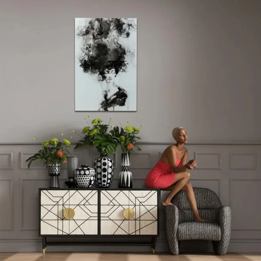 Kare Design Smokey Hair Groot Schilderij Zwart-wit