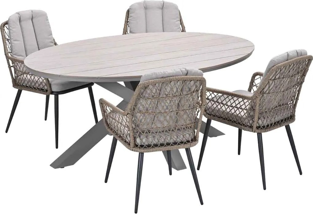 Garden Impressions Kalibo tuinset 5-delig - Tulli tuintafel 180x115 cm - light teak vironwood