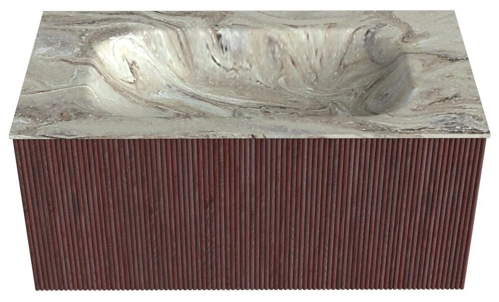 Mondiaz Kurve-dlux 90cm badmeubel ruby met 1 lade en wastafel big small midden zonder kraangat glace