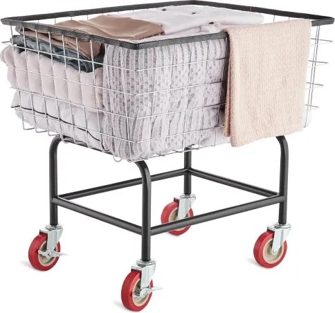 VEVOR wasmandwagen met wielen, 100 liter inhoud, commerciële wasmandwagen, stalen frame met chromen afwerking, wasmandwagen geschikt voor gebruik in wasserijen en hotels