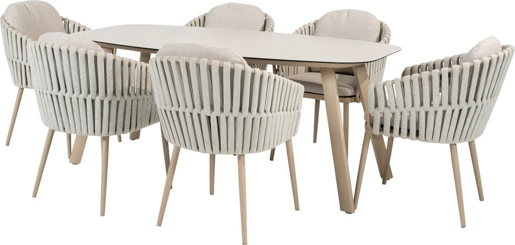 Manolo Eva dining tuinset 180x95xH75 cm 7 delig keramiek latte Taste 4SO
