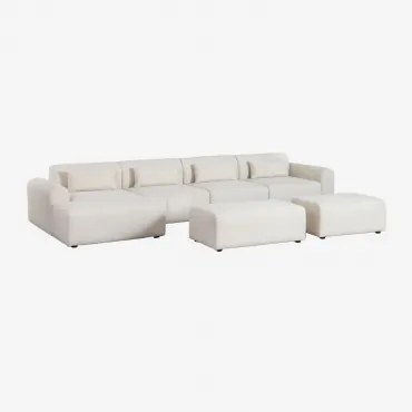 Modulaire Bank Met Linker Chaise Longue, 4-delig Met 2 Poefs In Teddystof Borjan Chenille White - Sklum