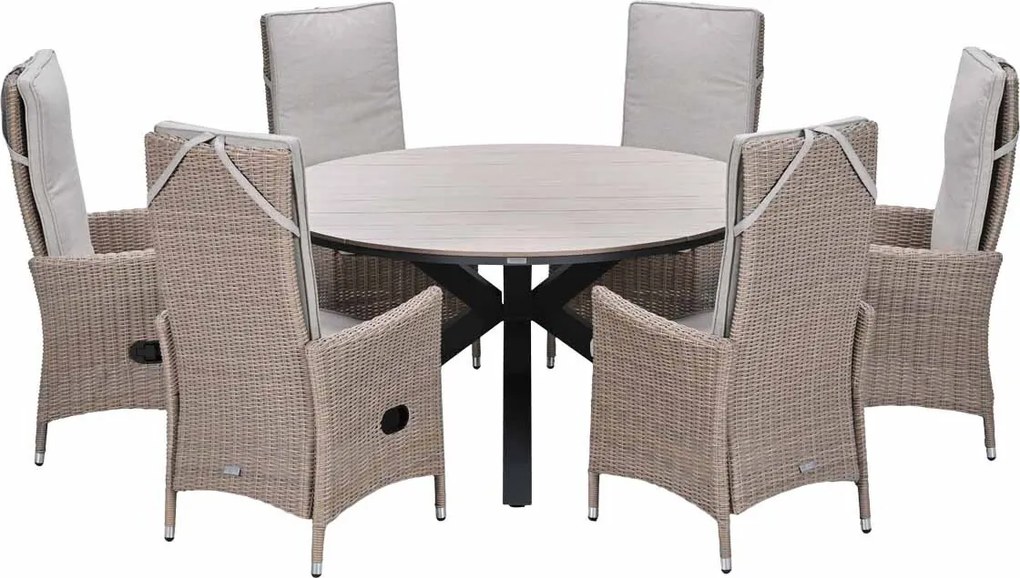 Garden Impressions Collin tuinset 7-delig - Tulli tuintafel Ø148x75 cm light teak vironwood