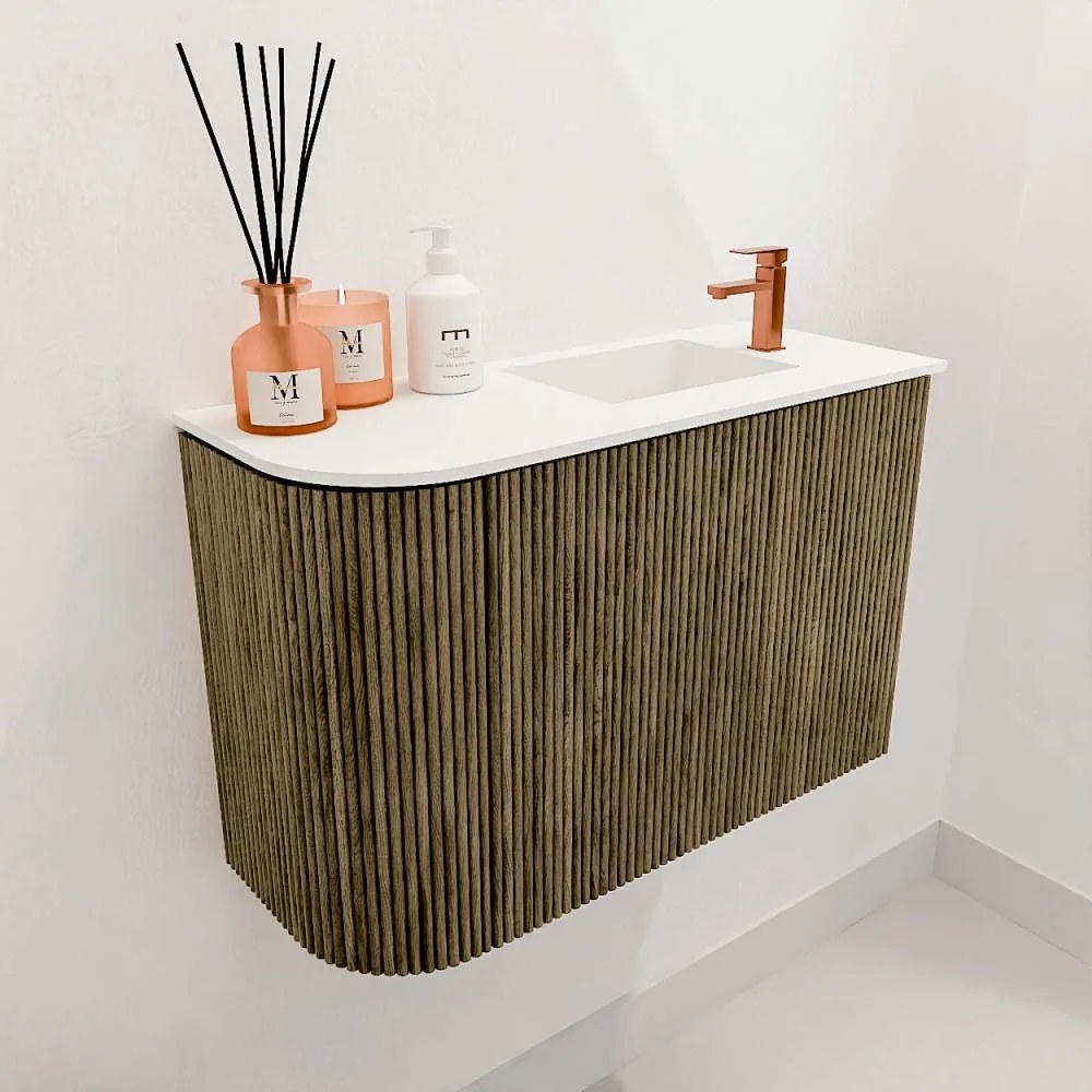 Mondiaz Joya 60cm toiletmeubel ronding links dusk met wastafel faye rechts 1 kraangat talc
