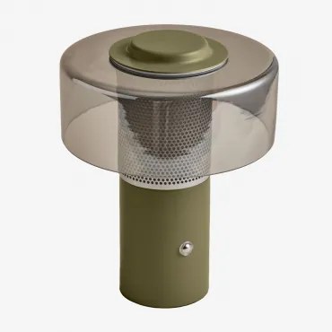 Draadloze Led Tafellamp In Glas En Staal Elfriede Groen – Intens Olijf - Sklum
