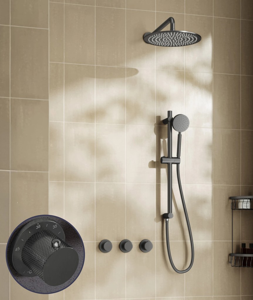 Saniclear Plus Curved inbouw regendouche met 20cm hoofddouche, muurarm en glijstang verouderd ijzer - gunmetal