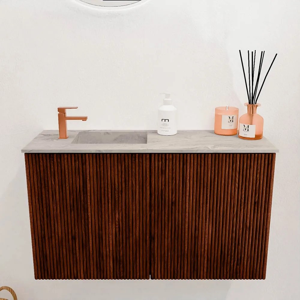 Mondiaz Joya DLux 70cm toiletmeubel ruby met wastafel faye links 1 kraangat glace