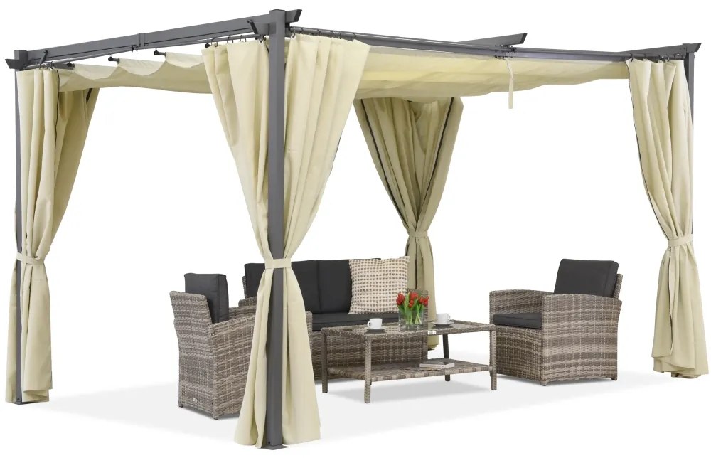 Antraciet terraspergola met gordijnen La Palma 3x4 Garden Point