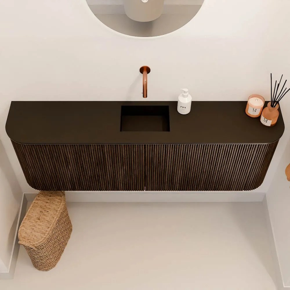 Mondiaz Joya 125cm toiletmeubel ronding links/rechts walnut met wastafel faye midden zonder kraangat urban