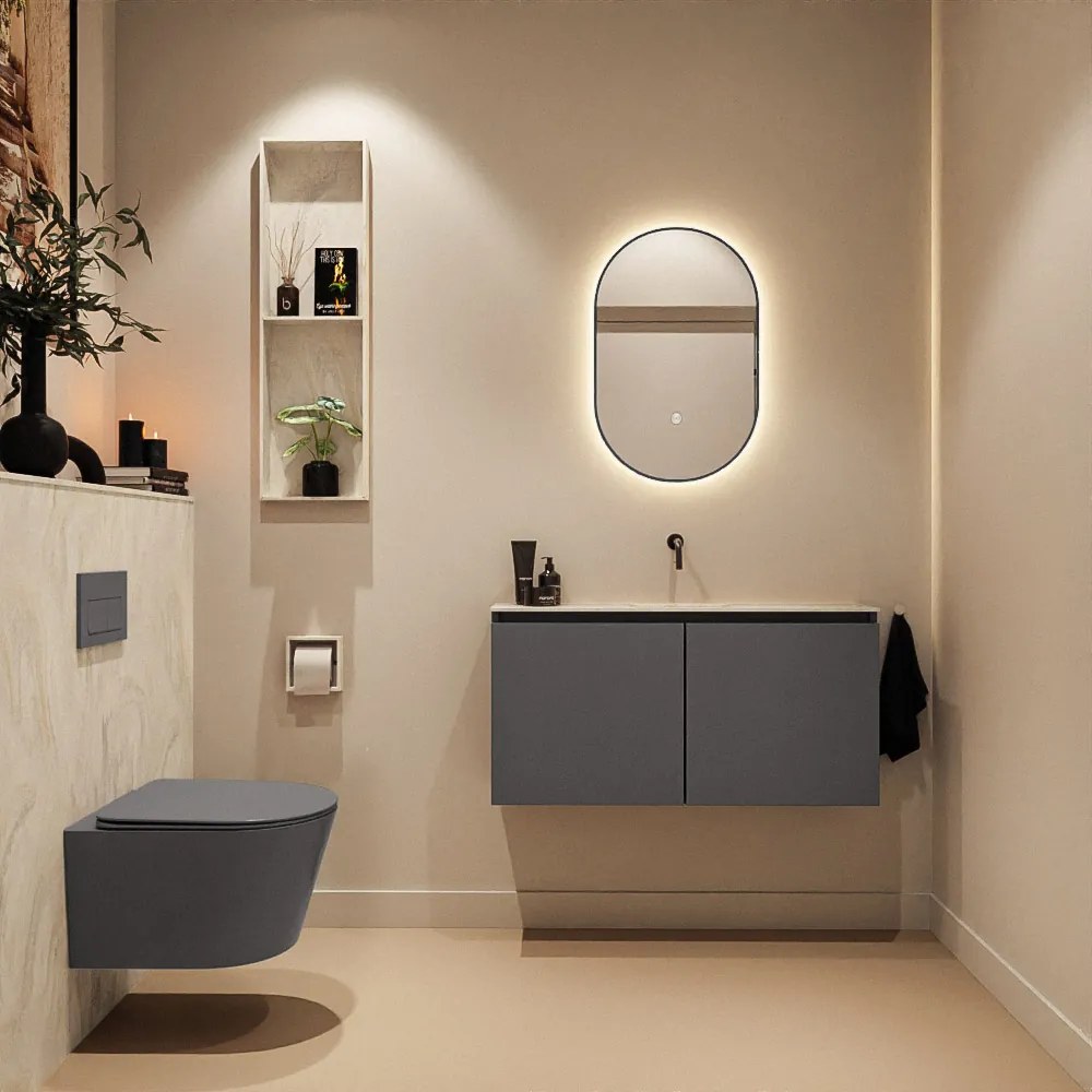 Mondiaz Ture DLux toiletmeubel 100cm dark grey met wastafel ostra midden zonder kraangat