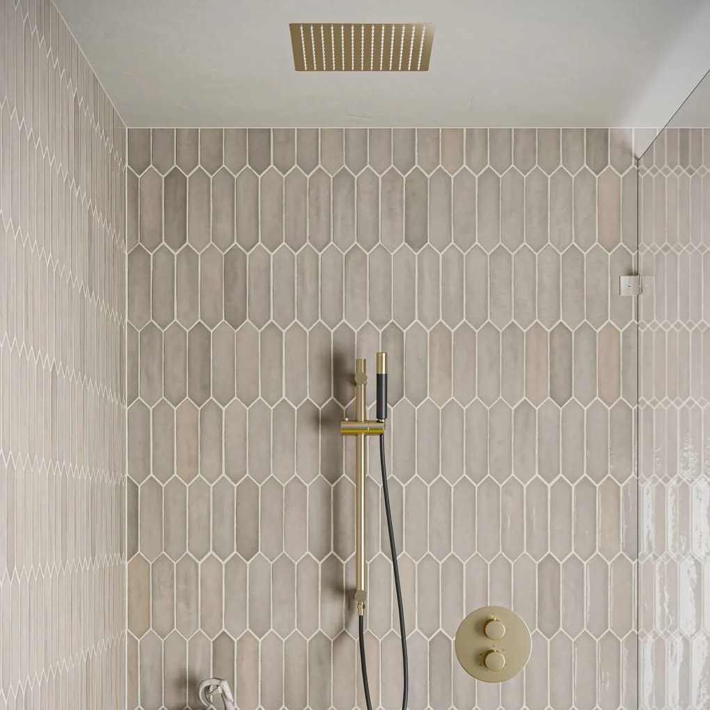 Saniclear Cube Pro inbouw regendouche rond met inbouw douchekop 30x30cm, glijstang en staafhanddouche geborsteld messing - mat goud