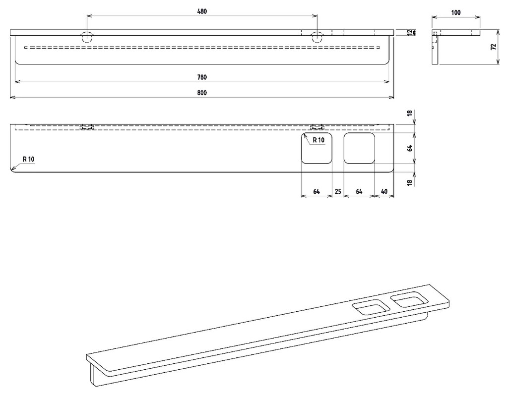 Sapho Abeline rockstone plank met glas en chromen zeepdispenser 80cm wit