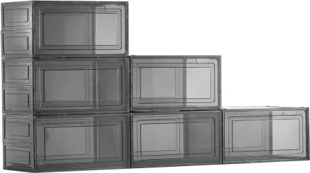 VEVOR Schoenenopbergdozen Stapelbare schoenendozen (6 stuks) Geschikt voor schoenen tot maat 13, schoenenorganizer met magnetische deur voor het opbergen van hoge hakken, laarzen en hoeden, transparant zwart