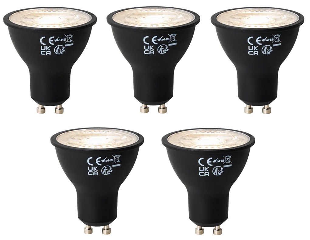 Set van 5 GU10 dimbare LED lampen zwart 6W 450 lm 3000K