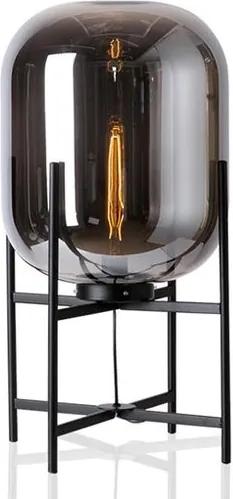 Smoke Glazen Tafellamp, Metaal, E27 Fitting, ?23x45cm, Zwart