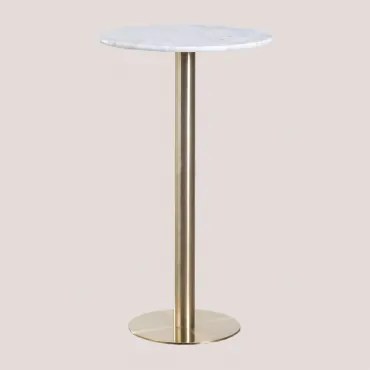 Ronde Hoge Bartafel Ø60 Cm In Natuurlijk Steen Xiren Guangxi Wit Marmer - Geborsteld Goud - Sklum