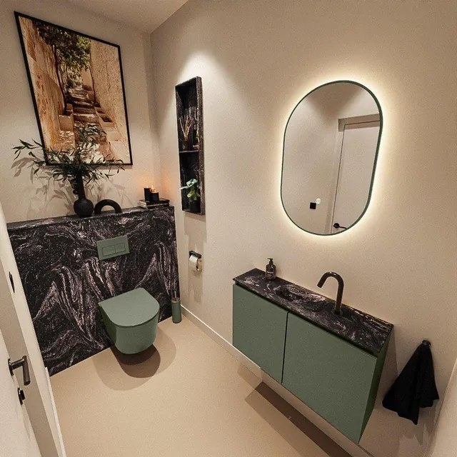 MONDIAZ TURE-DLUX 80cm toiletmeubel Army. EDEN wastafel Lava positie midden. Met 1 kraangat. TUREDX80ARMM1LAV