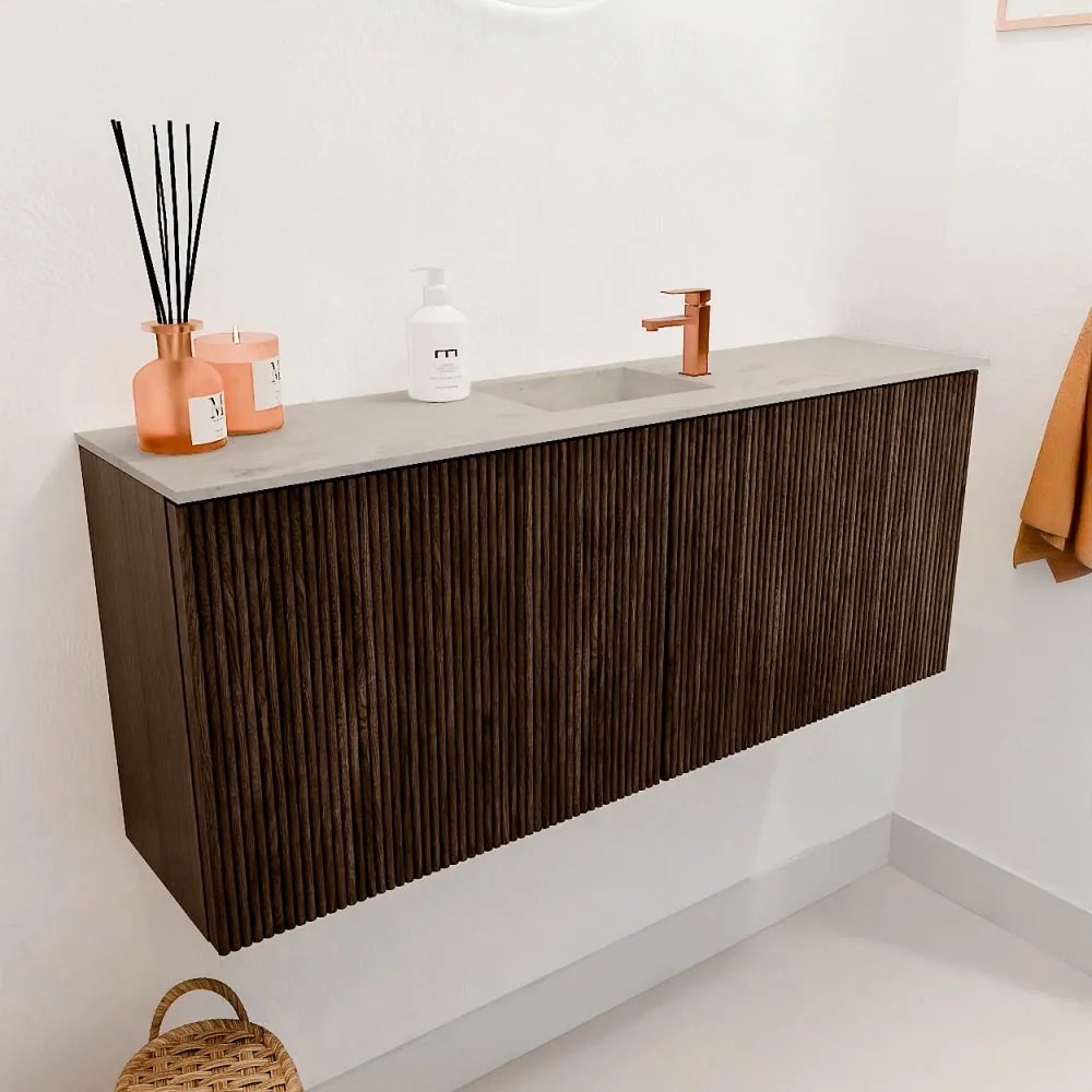 Mondiaz Joya DLux 100cm toiletmeubel walnut met wastafel faye midden 1 kraangat opalo