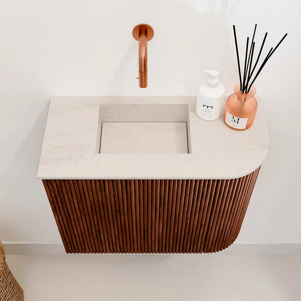 Mondiaz Joya DLux 50cm toiletmeubel ronding rechts ruby met wastafel faye links zonder kraangat meli