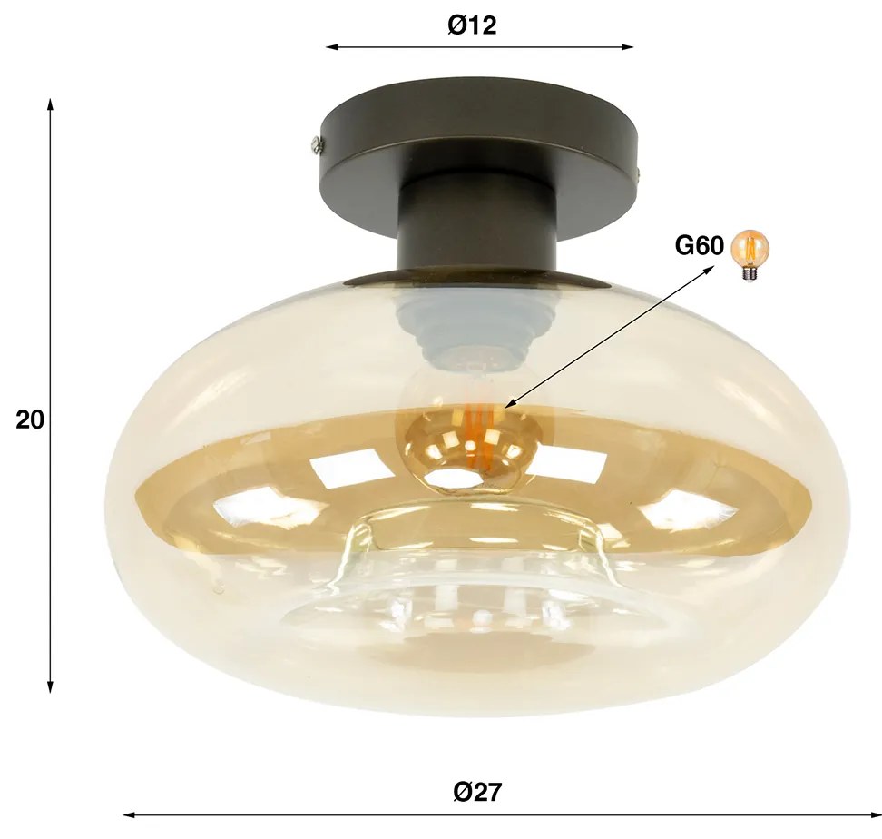 Bronze Plafondlamp Met Rond Beige Glas