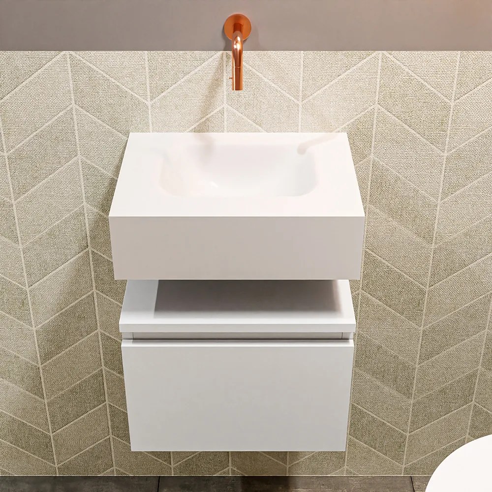 Mondiaz Andor toiletmeubel 40cm mat wit met witte wastafel midden zonder kraangat