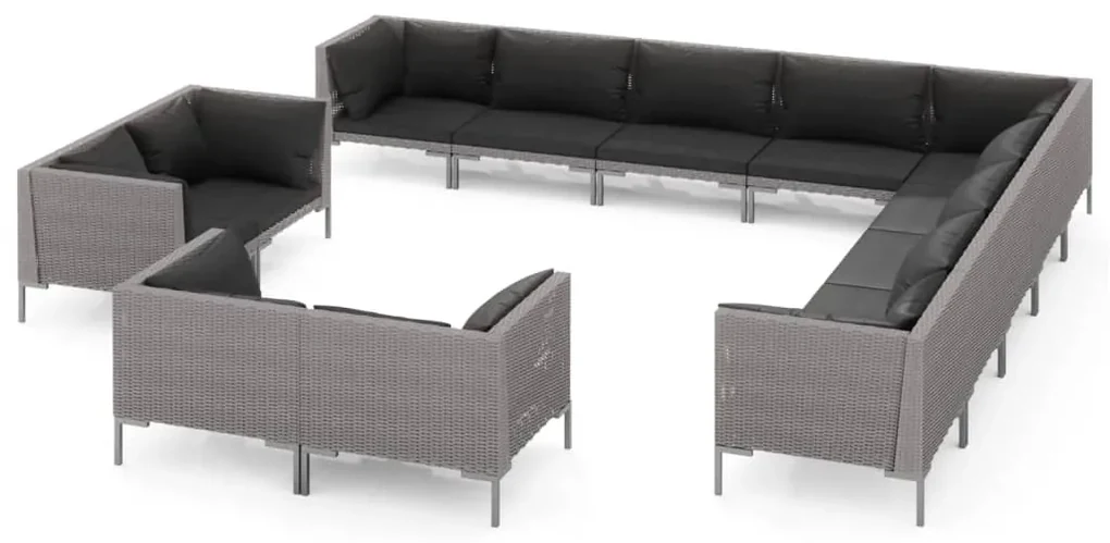 vidaXL 13-delige Loungeset met kussens poly rattan donkergrijs