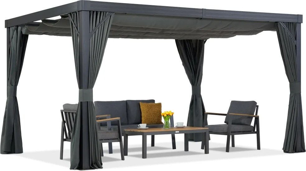 Terras pergola met gordijnen Alicante 3x4 antraciet Garden Point