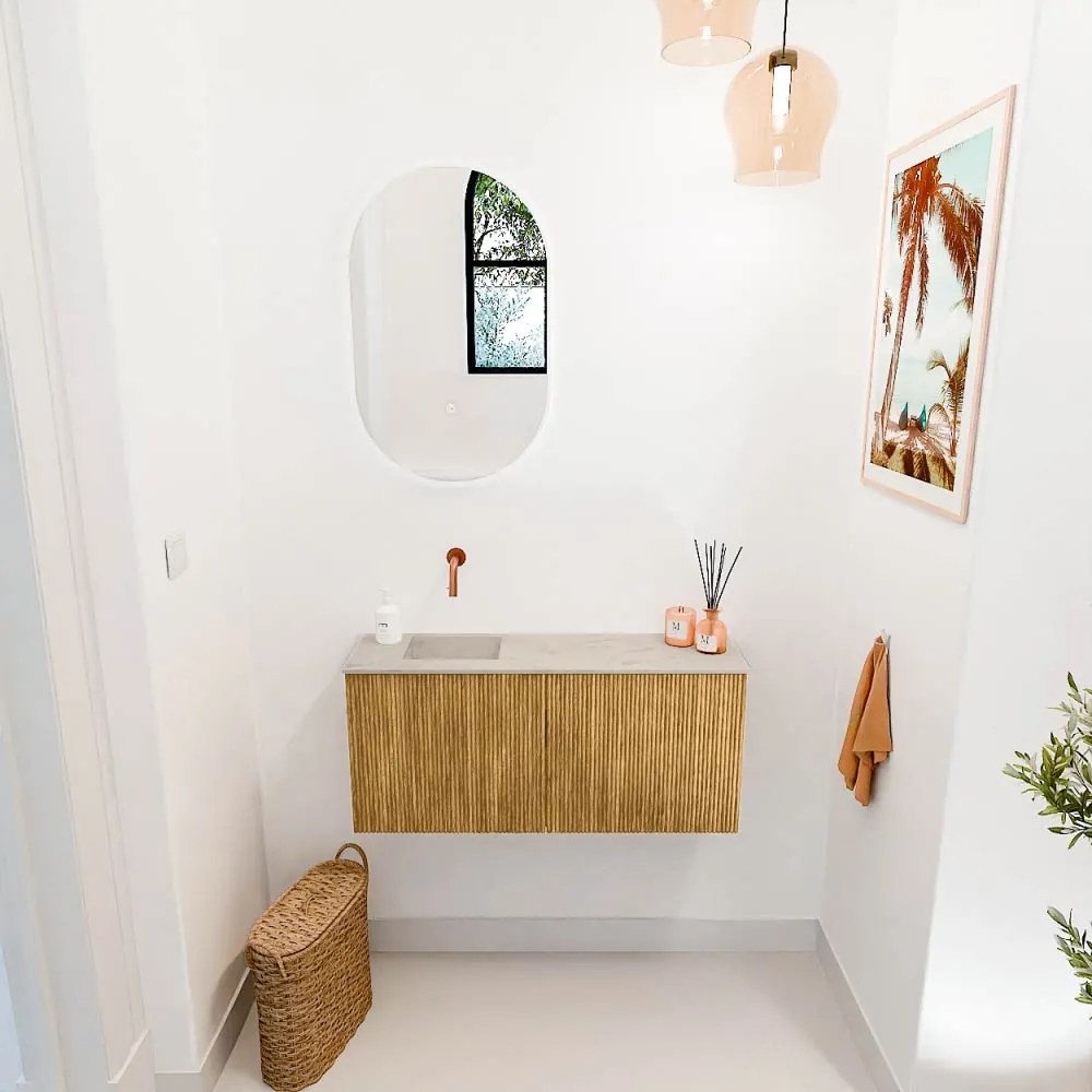 Mondiaz Joya DLux 90cm toiletmeubel oak met wastafel faye links zonder kraangat opalo