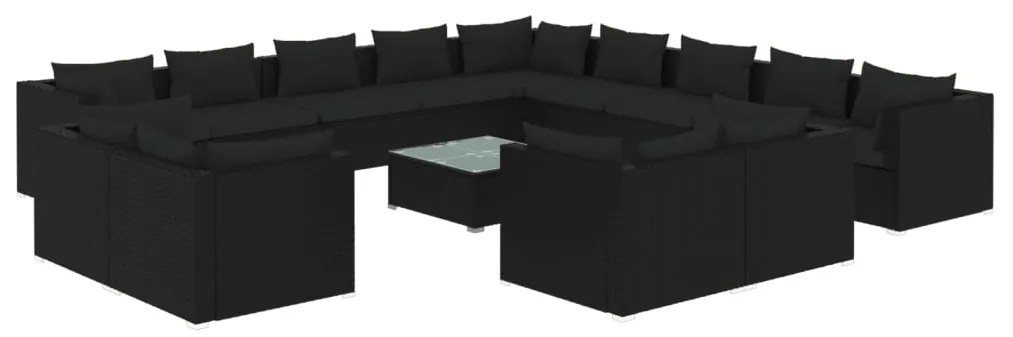 vidaXL 14-delige Loungeset met kussens poly rattan zwart