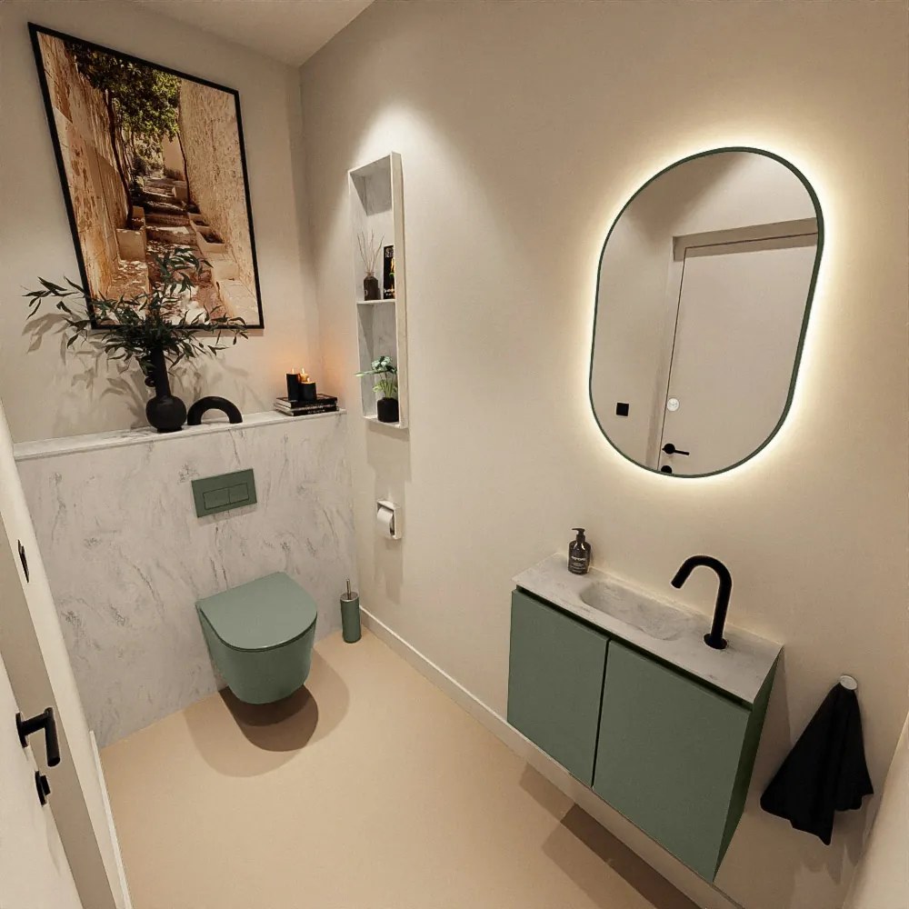 Mondiaz Ture DLux toiletmeubel 60cm army met wastafel opalo midden met kraangat