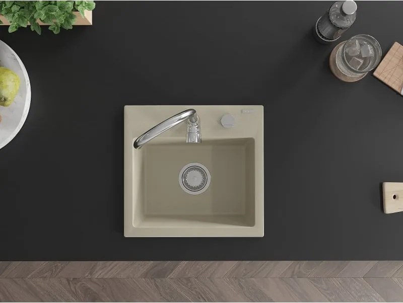 Mexen Milo granit gootsteen 1-bak 435 x 410 mm, beige, verchroomde sifon - 6505441000-69