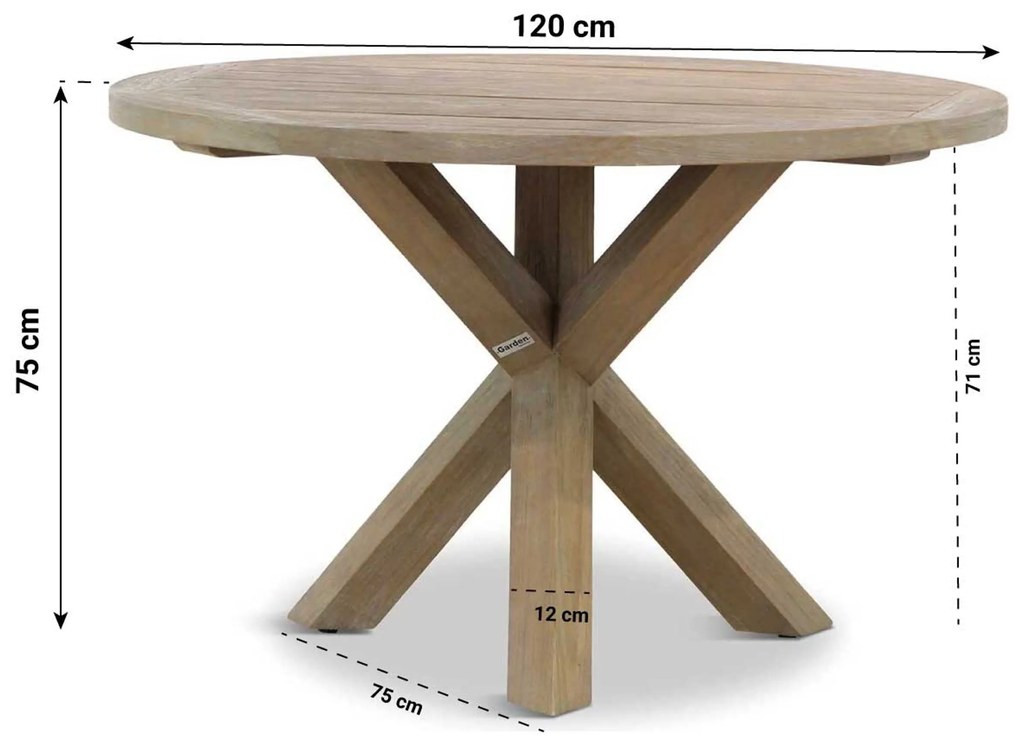 Dining Tuintafel rond 120 cm Old teak greywash Sand City rond