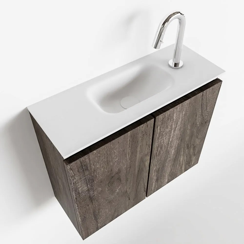 Mondiaz Ture 60cm toiletmeubel dark brown met wastafel talc midden 1 kraangat