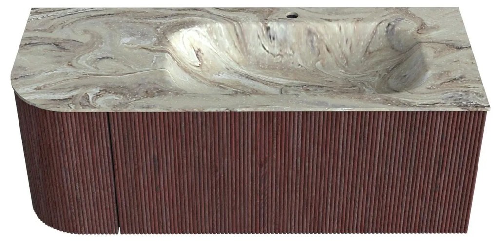 Mondiaz Kurve-dlux 115cm badmeubel ronding links ruby met 1 lade en deur en wastafel big small kraangat rechts glace