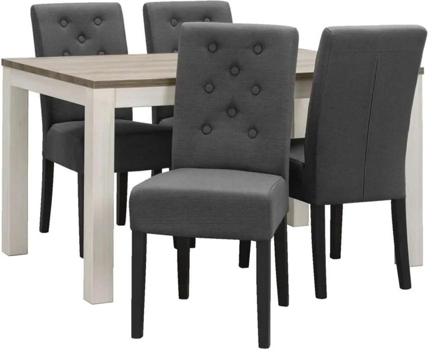 Eethoek Lynn Annabel (tafel met 4 stoelen) - wit/grijs - Leen Bakker