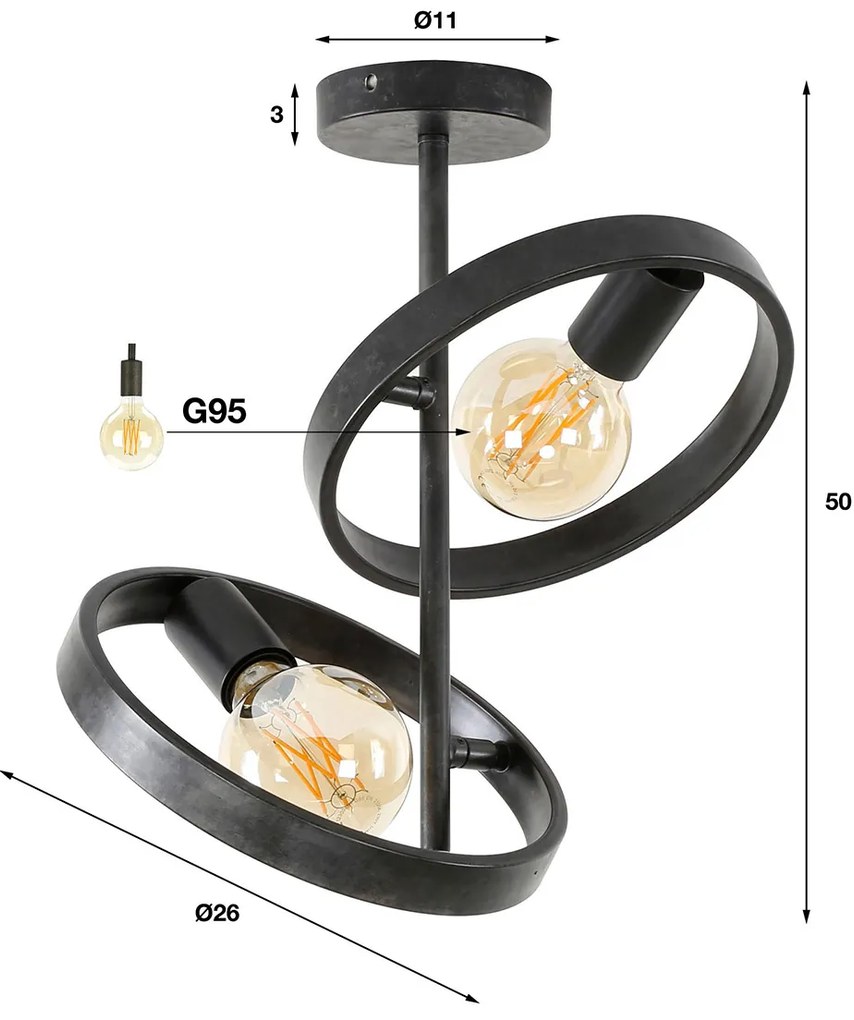Plafondlamp Metalen Ringen Zwart