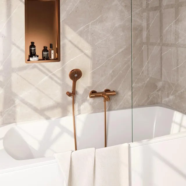 Brauer Copper Carving Badkraan - douchegarnituur - handdouche rond 3 standen - carving knop - PVD - geborsteld koper 5-GK-247