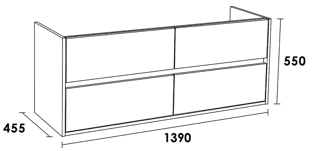 Sanituba NEXXT onderkast voor dubbele wasbak 140cm mat wit