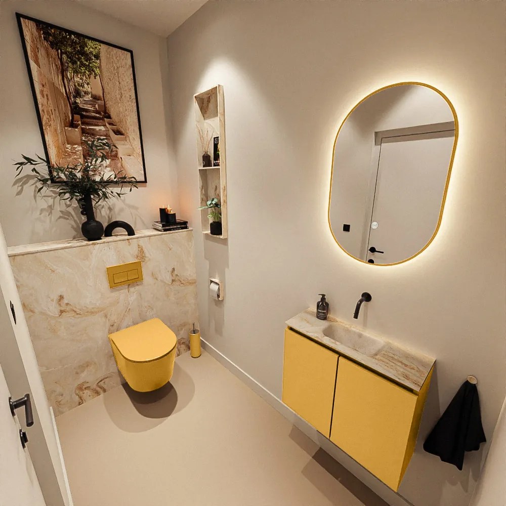 Mondiaz Ture DLux toiletmeubel 60cm ocher met wastafel frappe midden zonder kraangat