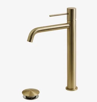 Orveta Click-clack Messing Wastafelkraan En Afvoerklepset ↑30 Cm & Klep Met Overloop & Geborsteld Goud - Sklum