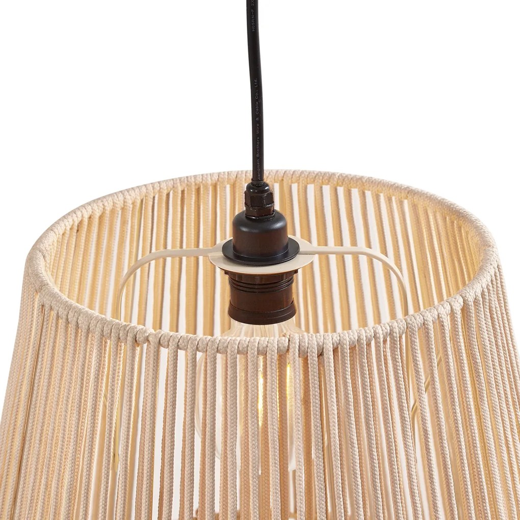 Buiten hanglamp zwart met beige kappen van touw 3-lichts IP44 - Cava Jayla