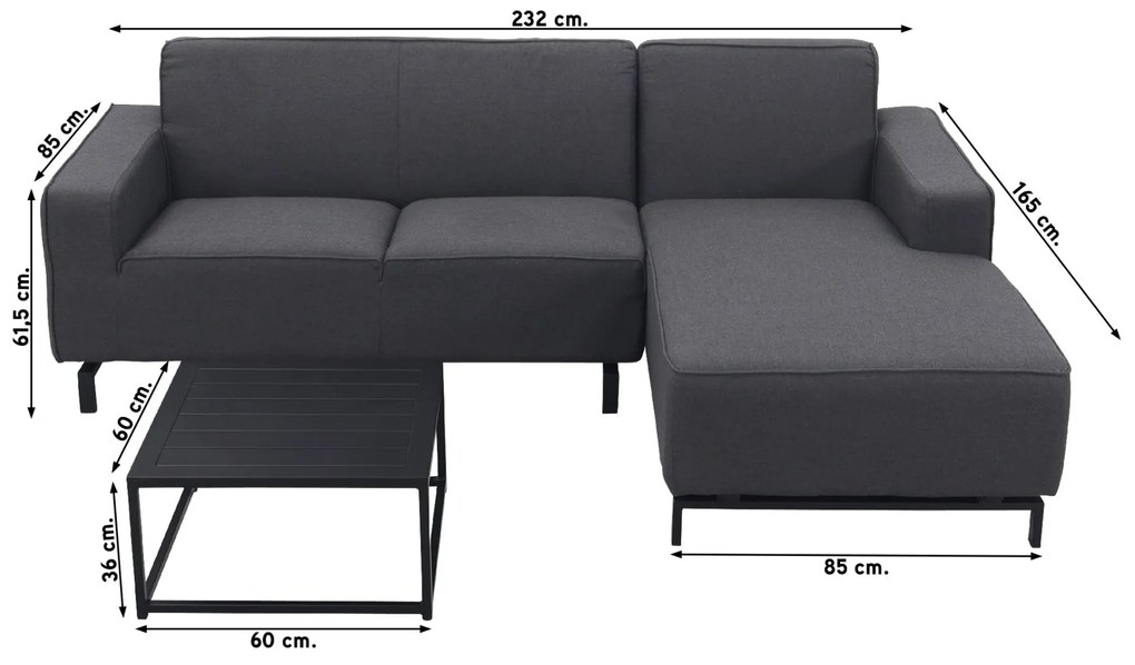 Boavista/Toronto loungebank chaise longue - Sooty - 3-delig - links