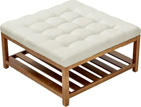 VEVOR Vierkante salontafel (875 x 875 x 445 mm) met massief houten opbergplank, massief gestoffeerde voetenbank met linnen voetenbank voor slaapkamer/woonkamer, 181,44 kg, crèmewit