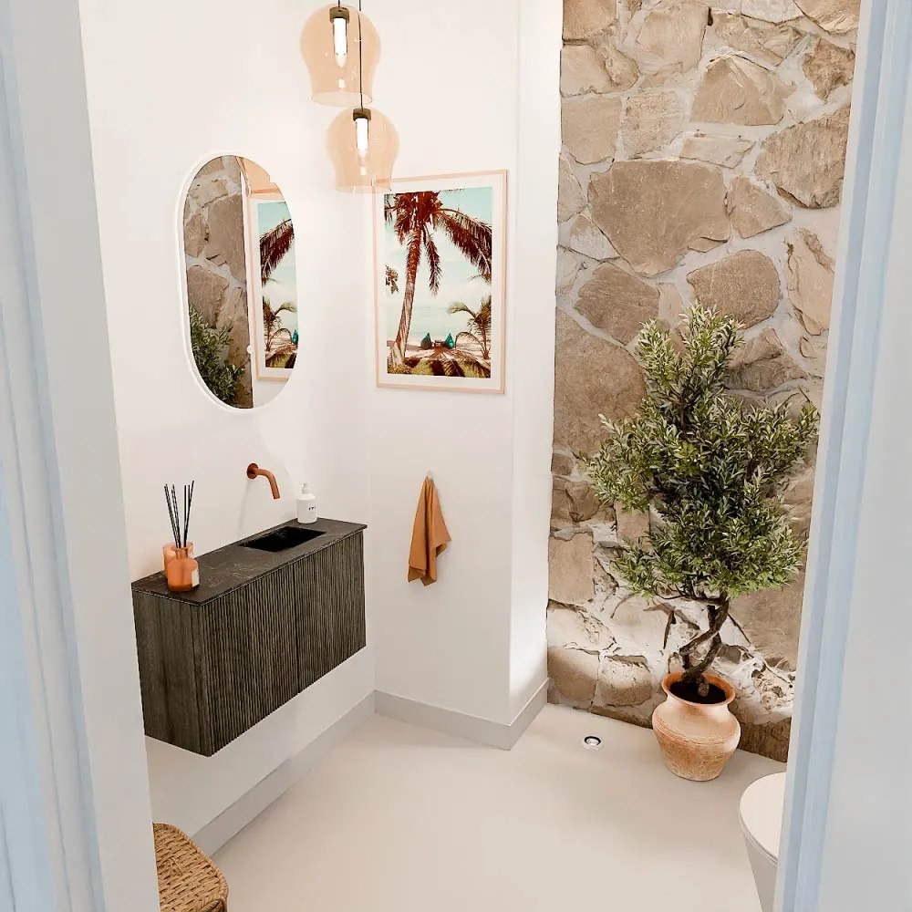 Mondiaz Joya DLux 70cm toiletmeubel shadow met wastafel faye rechts zonder kraangat lava