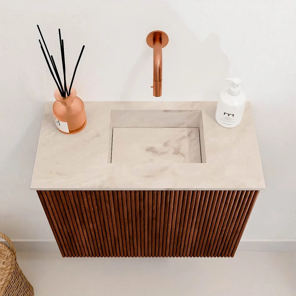 Mondiaz Joya DLux 50cm toiletmeubel ruby met wastafel faye rechts zonder kraangat frappe