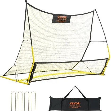 VEVOR 2 in 1 voetbal rebound dubbele netten draagbare rebounder voetbal 25,4 x 25,4 mm, rebounder voetbal ijzeren buis &amp; PE net kinderen &amp; tieners verstelbare voetbaldoel rebounder kicker geel